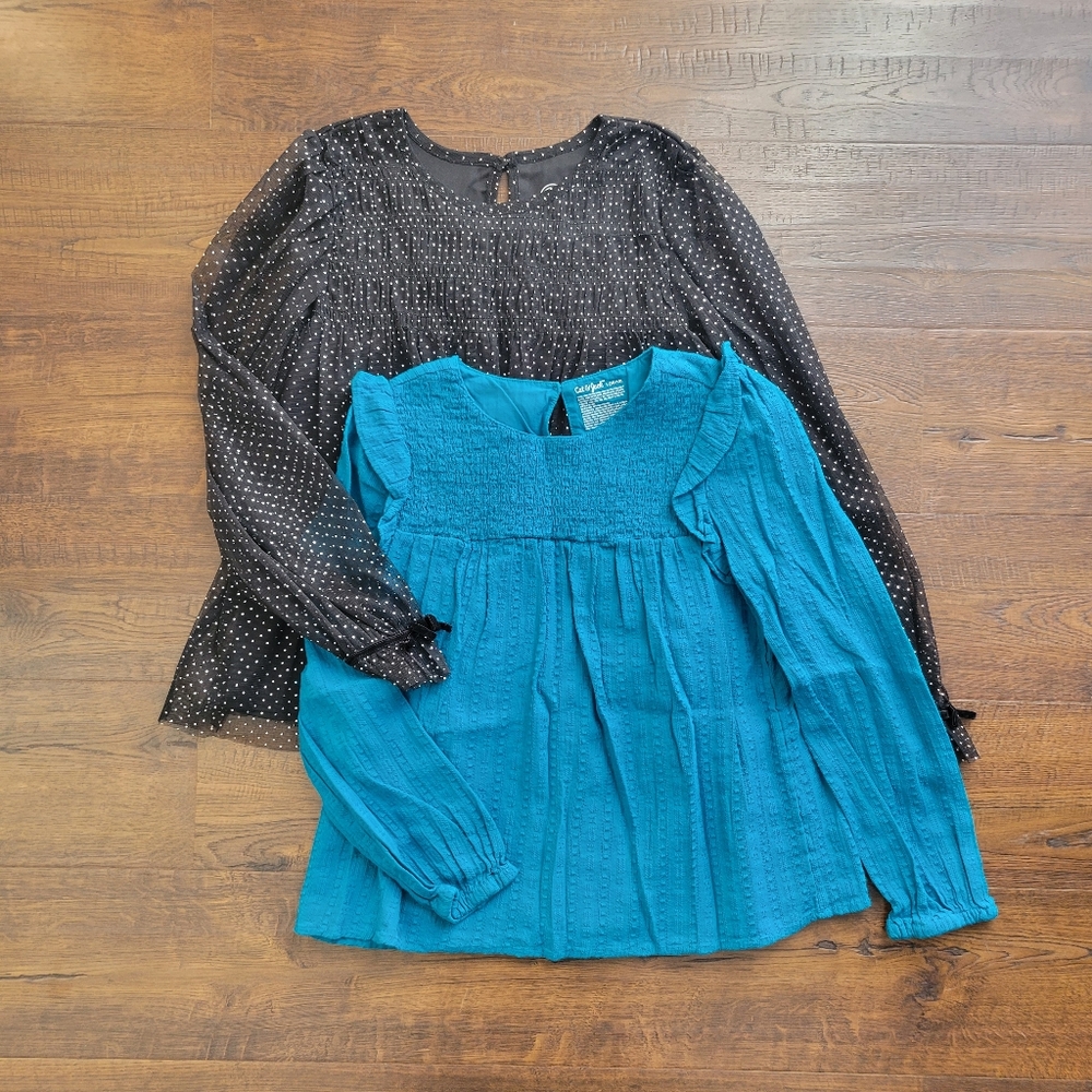 Cat & Jack Black Polka Dot and Teal Blouses